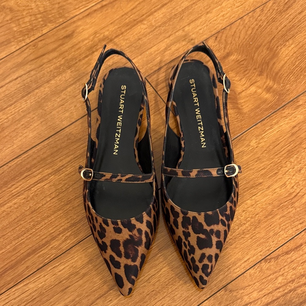 Stuart Weitzman Leopard-Print Pointed Mary Jane Slingbacks